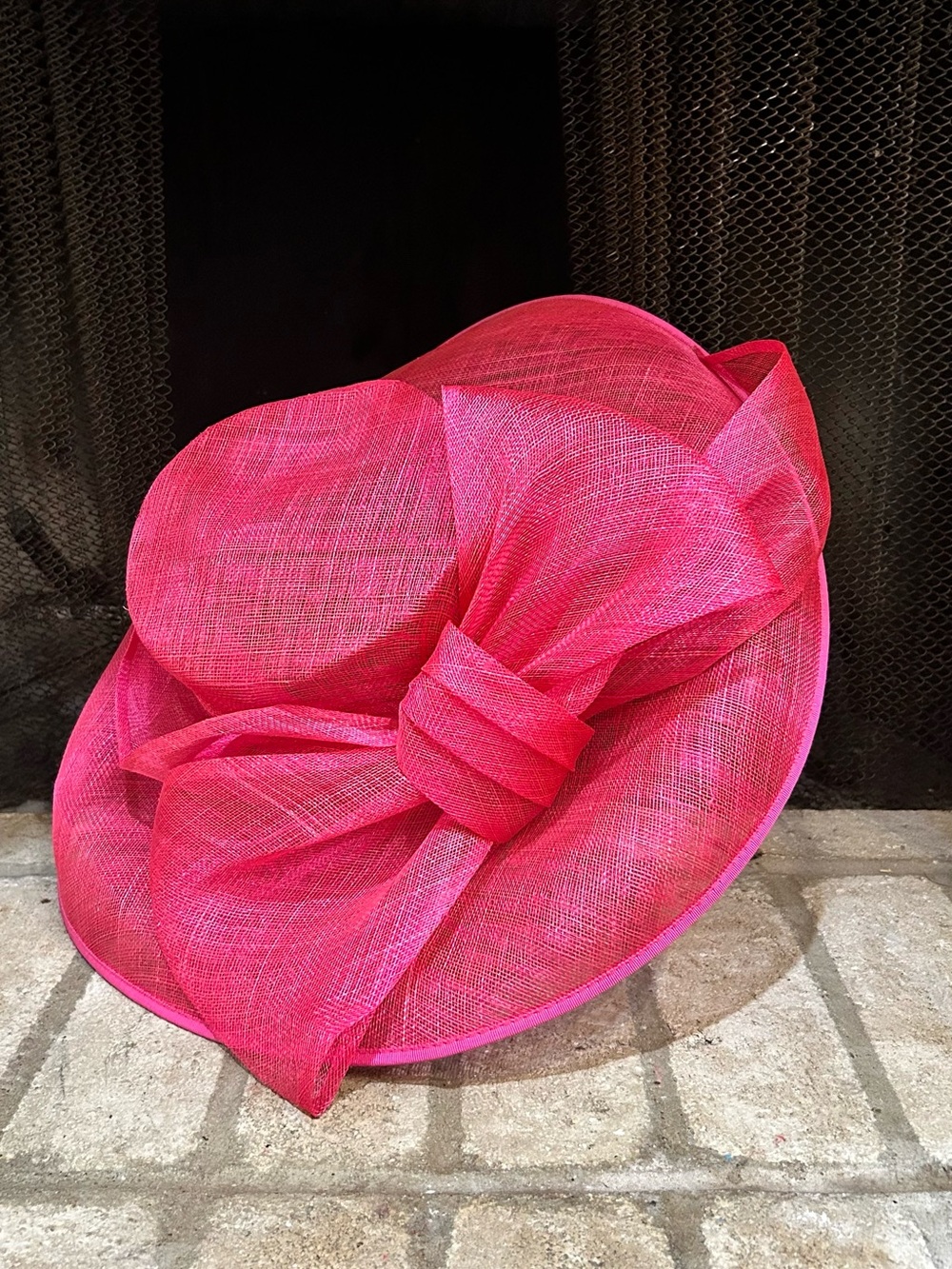 Wide-Brim Pink Occasion Hat with Sculpted Bow EUC